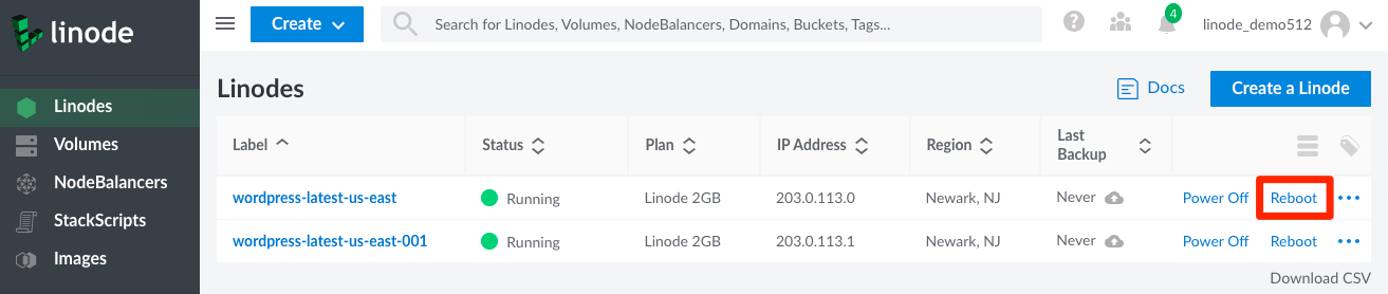 Cloud Manager Linode List Menu Reboot Option Cloud Manager Linode List Menu Reboot Option