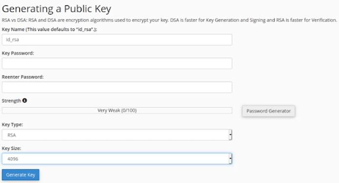 Enter public key settings and click Generate Key. Enter public key settings and click Generate Key.