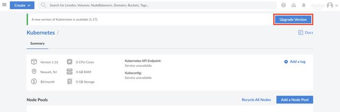 Kubernetes upgrade banner page. Kubernetes upgrade banner