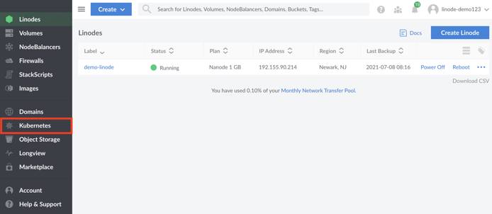 Kubernetes cluster listing page. Kubernetes cluster listing page