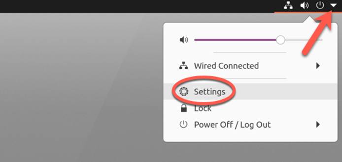 Opening the Settings on Ubuntu Opening the Settings on Ubuntu