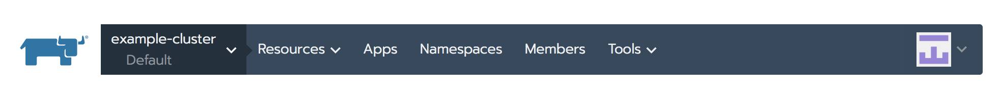 Rancher navigation bar - project mode Rancher navigation bar - project mode