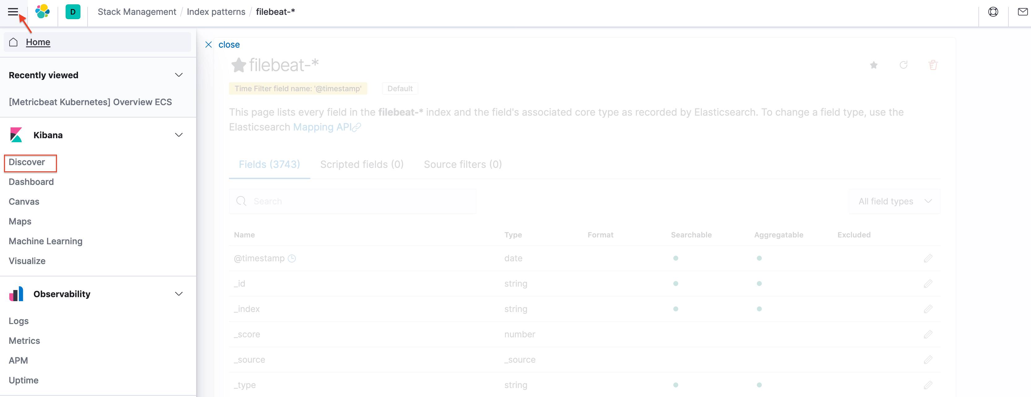 Kibana Select Discover Kibana Select Discover