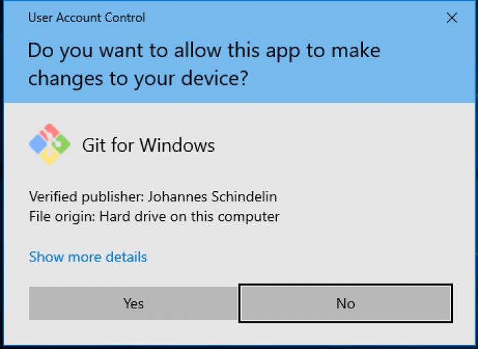 Click Yes to install Git on Windows. Click Yes to install Git on Windows.