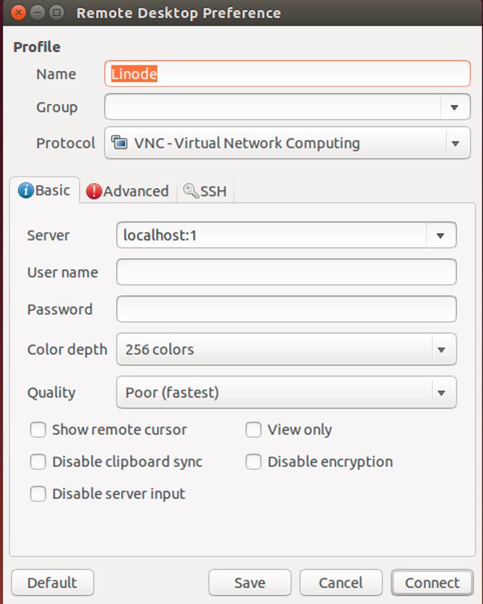 Settings for a Remmina remote desktop connection. Settings for a Remmina remote desktop connection.