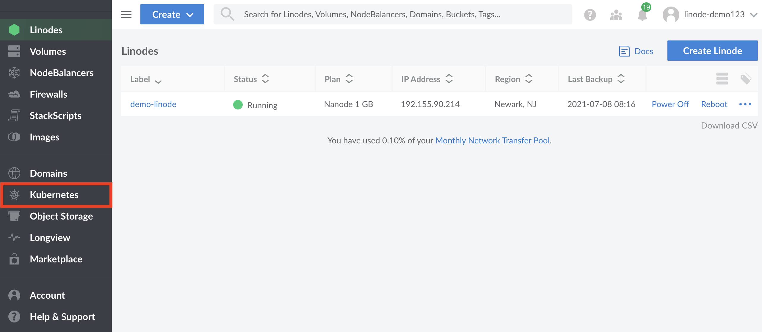 Kubernetes cluster listing page Kubernetes cluster listing page