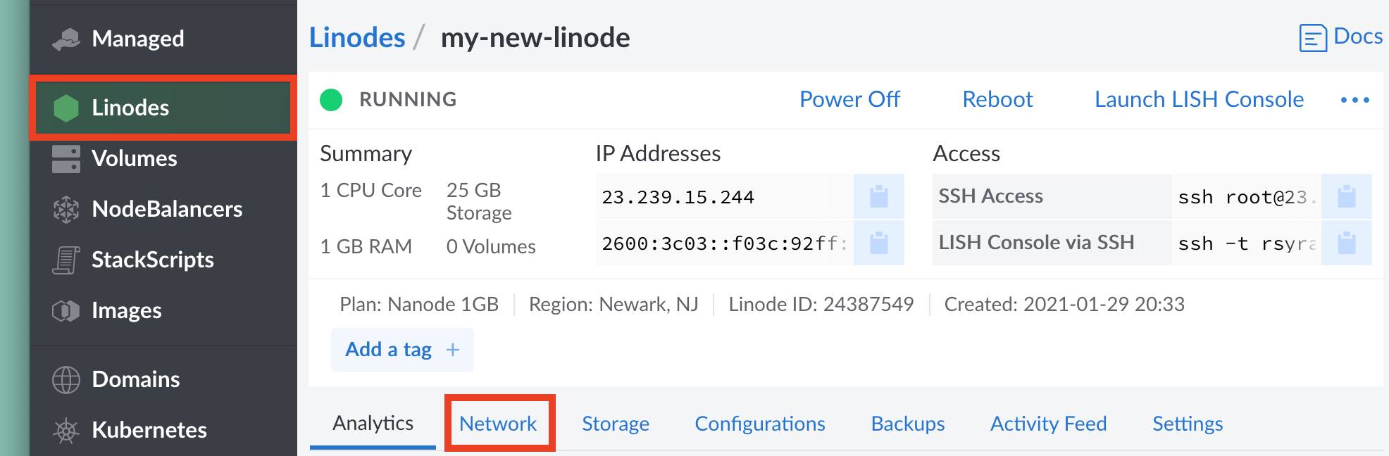 Linode Manager / Networking Tab Linode Manager / Networking Tab