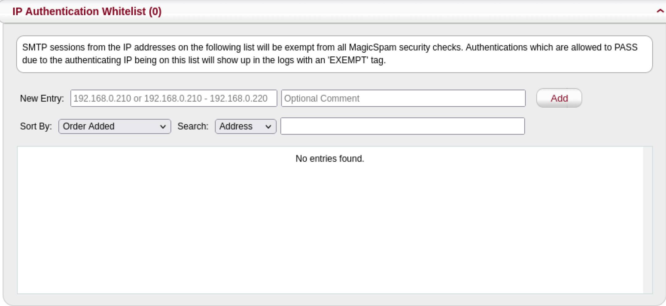 IP Authentication Screenshot of ip authentication page