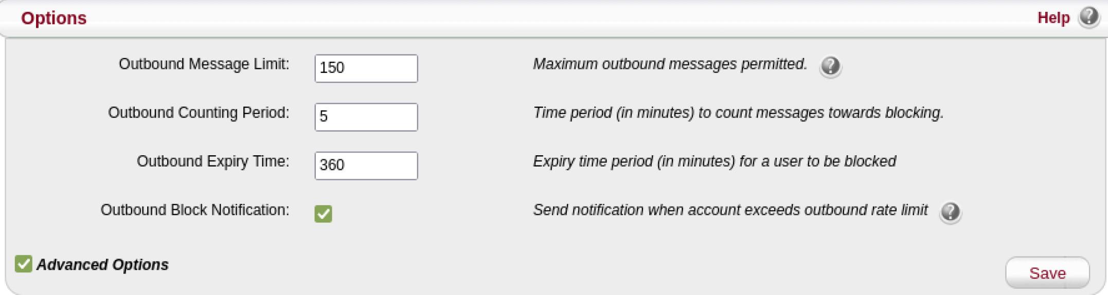 Options Screenshot of options page