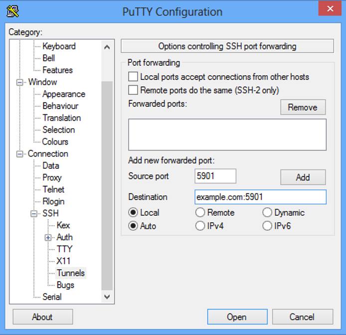 Adding a forwarded port to PuTTY. Adding a forwarded port to PuTTY.