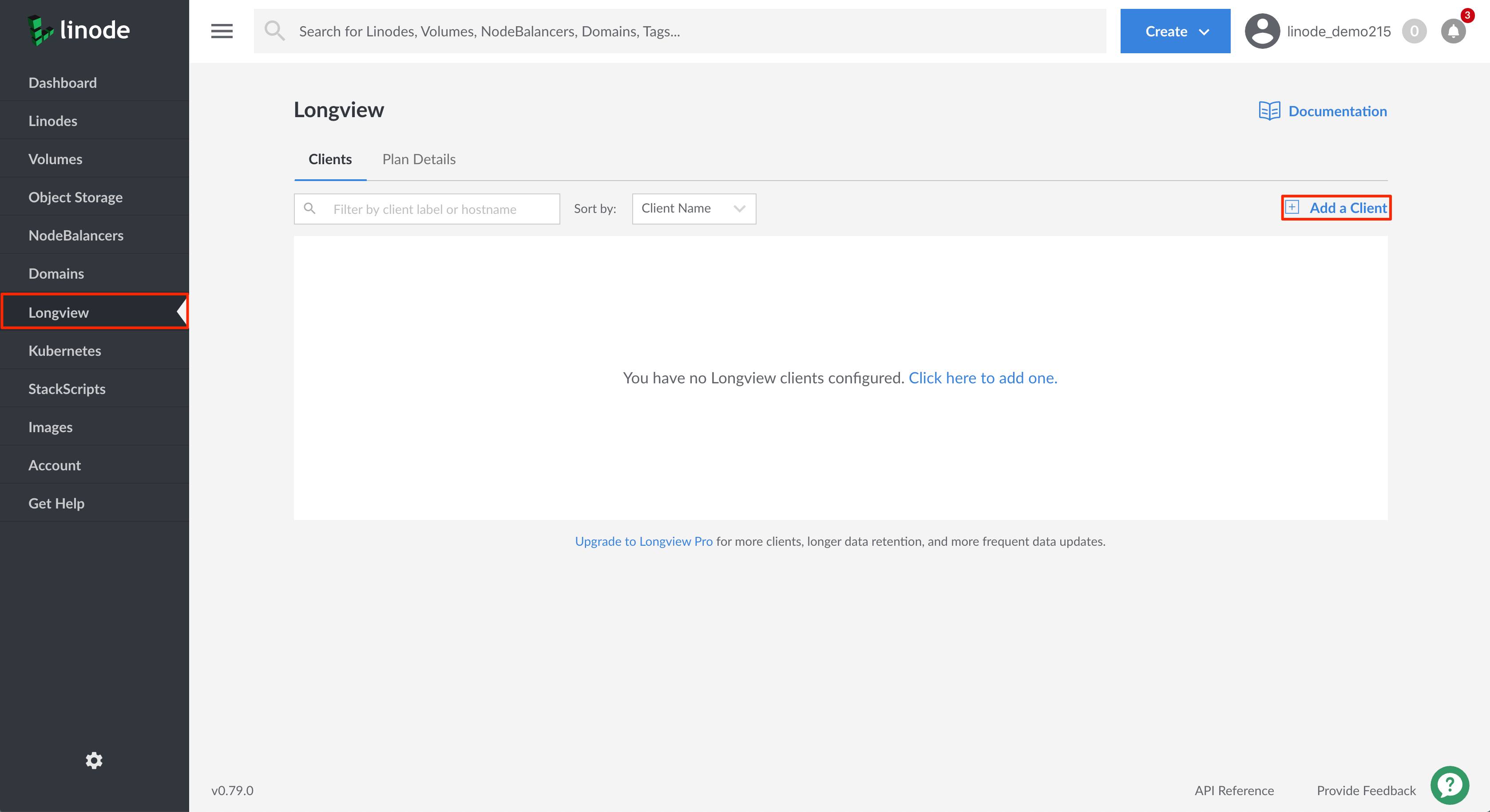 Linode Cloud Manager Longview Clients Page Linode Cloud Manager Longview Clients Page