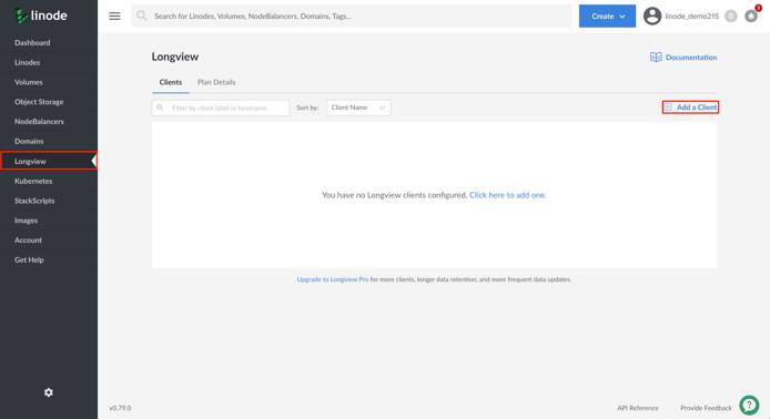Linode Cloud Manager Longview Clients Page Linode Cloud Manager Longview Clients Page