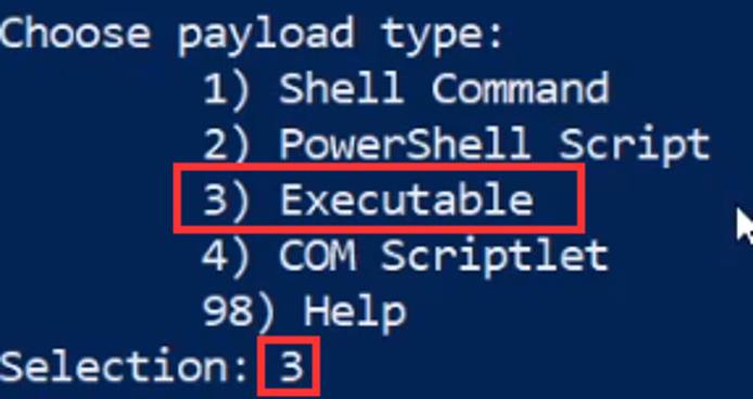Luckystrike prompt - choose payload type Luckystrike prompt - choose payload type