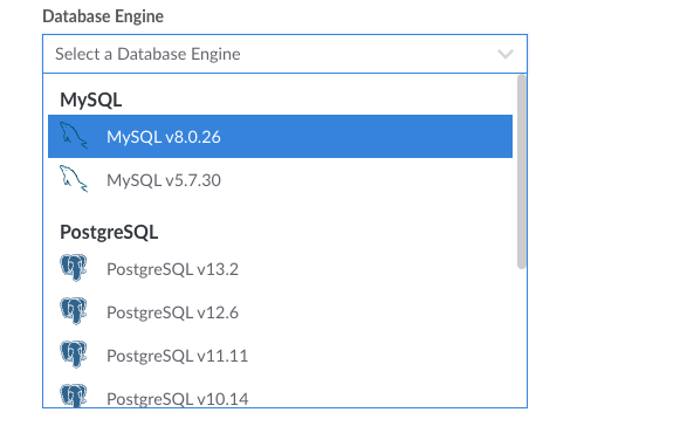 Screenshot of the Database Engine dropdown menu Screenshot of the Database Engine dropdown menu