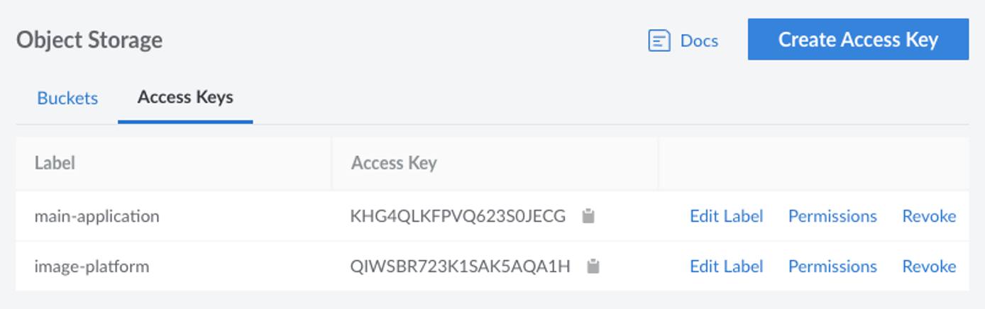 Viewing a list of access keys in the Cloud Manager Viewing a list of access keys in the Cloud Manager